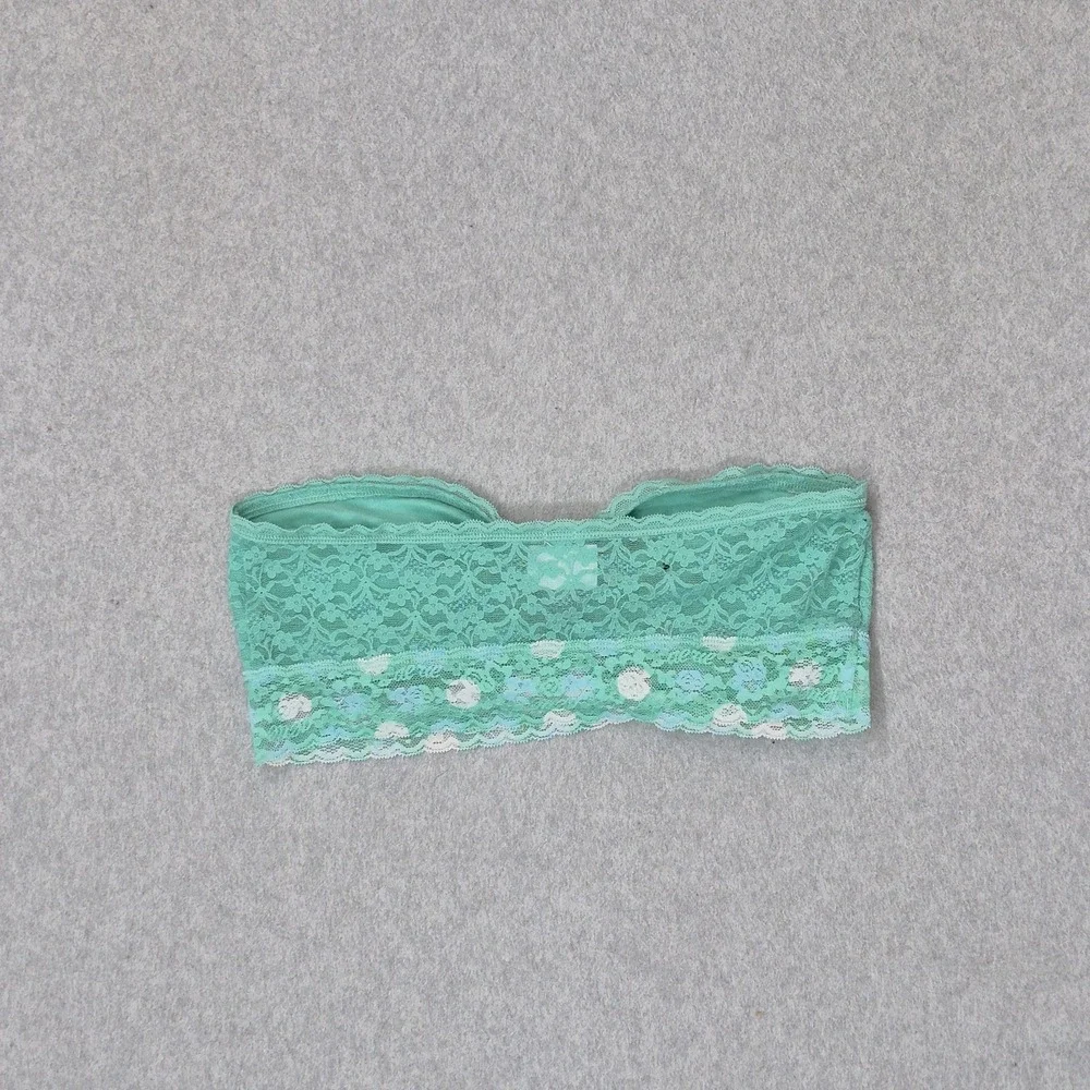 Aerie Women Bra Large Green Floral Bandeau Wireless Lace Strapless